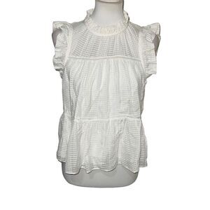 Marie Oliver Silk Tia Tiered Blouse Sleeveless White Lattice Trim sz S Small